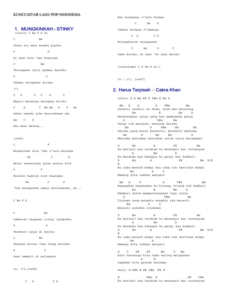 Contoh Lagu Pop Indonesia dengan Chord Sederhana